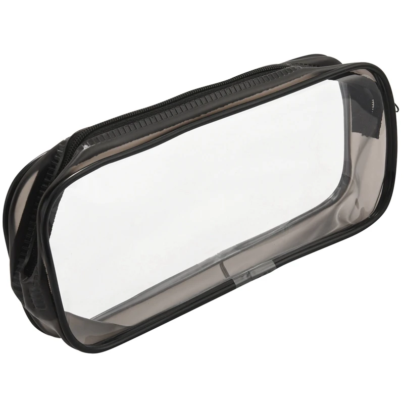 

12X Clear PVC Pen Pencil Case With Zipper, For School Office Stationery, Transparent Pencil Bag Makeup Pouch(Black)