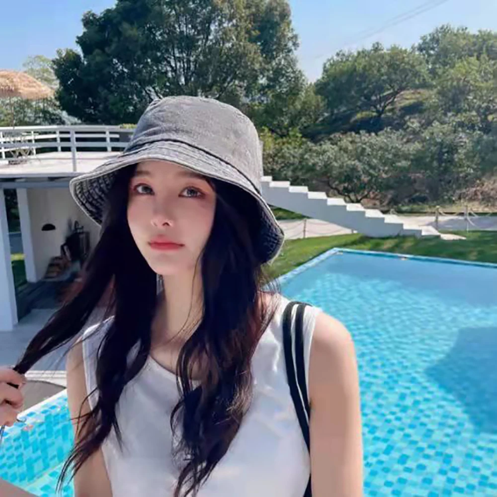 

New Solid Color Bucket Hat Men Women Summer Panama Beach Denim Casual Korean Basin Hat Fisherman Cap Outdoor Sun Protection 2022