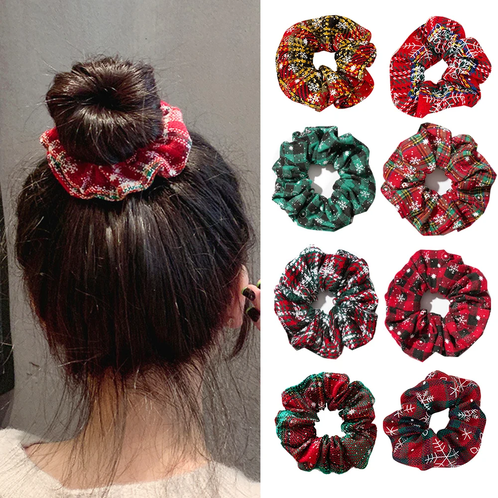 

New Ponytail Holder Hair Tie Christmas Style Hair Scrunchies Xmas Green Red Plaid Striped DIY Hair Accessories Gomas De Pelo