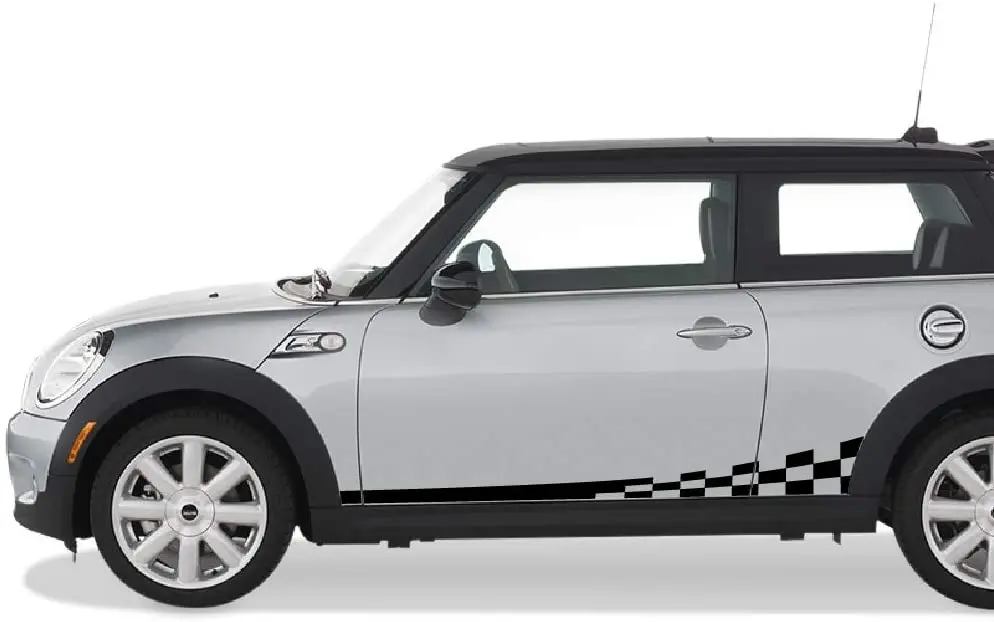 

Bubbles Designs Set of Racing Wavy Checkered Flag Side Stripes Decal Sticker Graphic Compatible with Mini Cooper S Hatch Hardtop