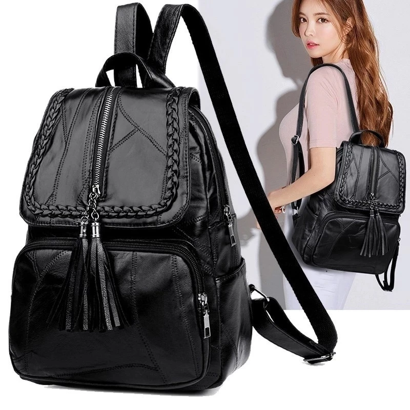 

Leather Leisure Bag Fashion Women's Backpack Travel Soft Handbag Shoulder
