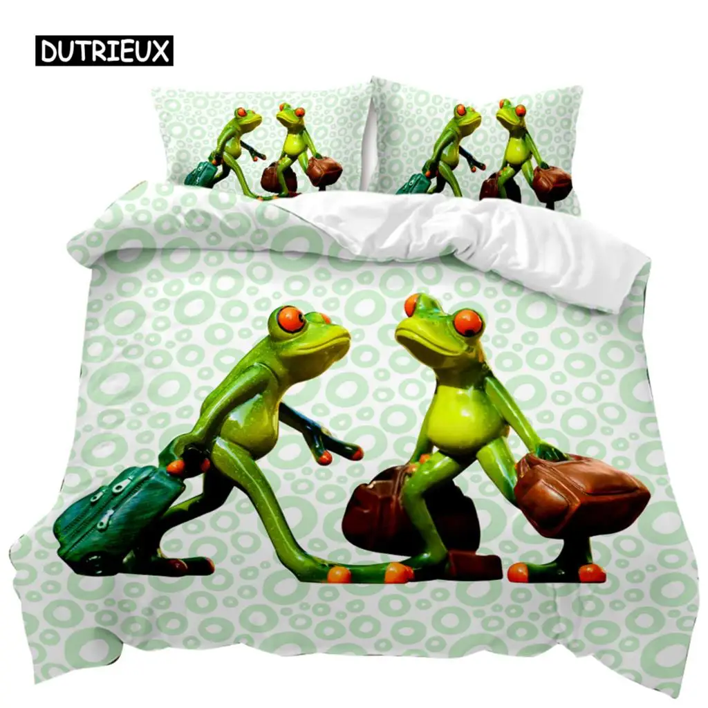 

Frog Duvet Cover Set Reptile Wildlife Animal Comforter Cover for Teens Adults Twin Double Queen King Size Polyester Qulit Cover