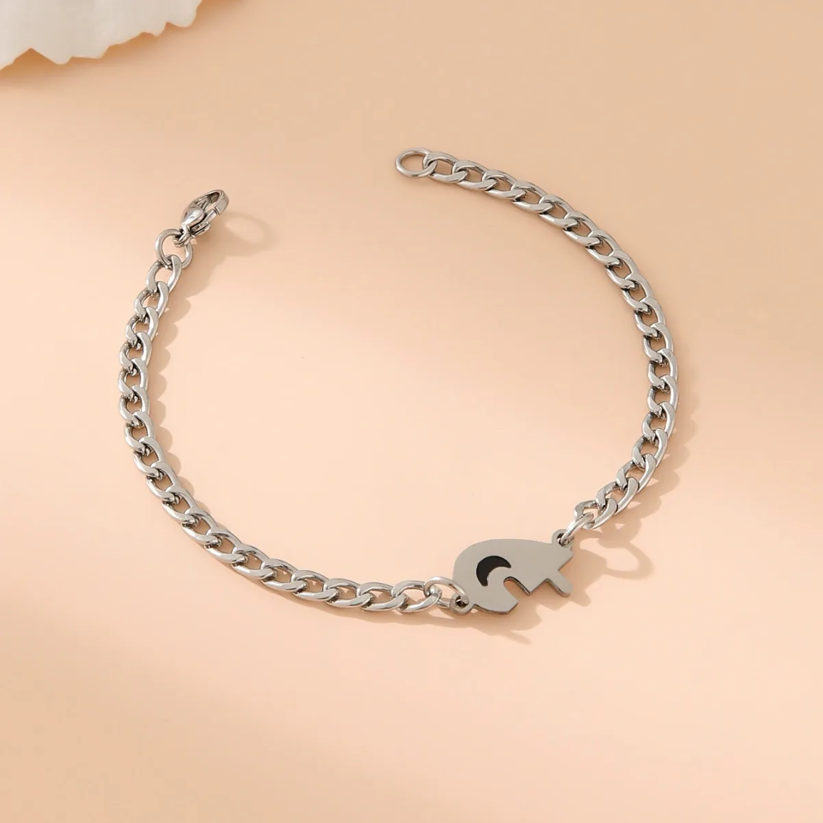 2pcs/set Stainless steel Embossed Puzzle Sun and Moon Pendant Couple Bracelet for Men Women Jewelry Accessories