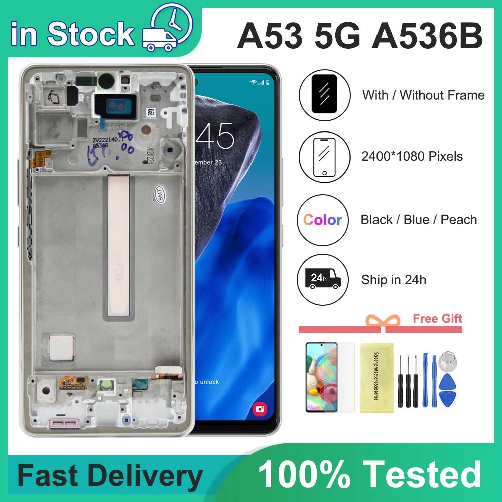 100% Протестировано качество AAA + для Samsung Galaxy A53 5G ЖК-дисплей сенсорный экран дигитайзер в сборе для Samsung A536 A536B A536U экран
