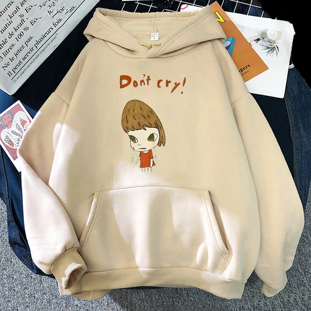 

Yoshitomo Nara Don't Cry Letter Print Hoodies Cartoon Comic Cute Graphic Sweatshirts Aesthetic Harajuku Couple Clothes for Girls