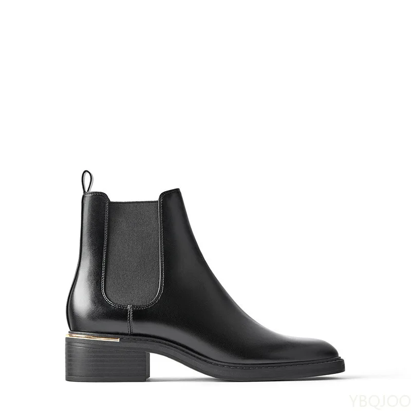 Женские ботинки челси на низком квадратном каблуке с резинкой черные/коричневые