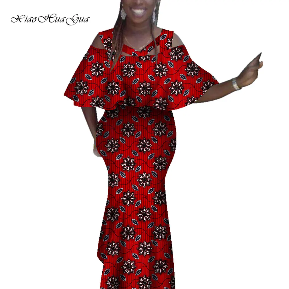 

African Dresses for Women African Print Dress Bat Sleeve Long Evening Party Dress Dashiki Cotton Clothing Plus Size 6xl WY5938