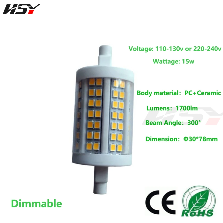 5PCS Dimmable 15W 30*78MM 1500LM 3000k 4000k 6000k RA80 PF0.9RE CE RoHS Energy Saving Halogen Replace Dimmable LED R7S Light