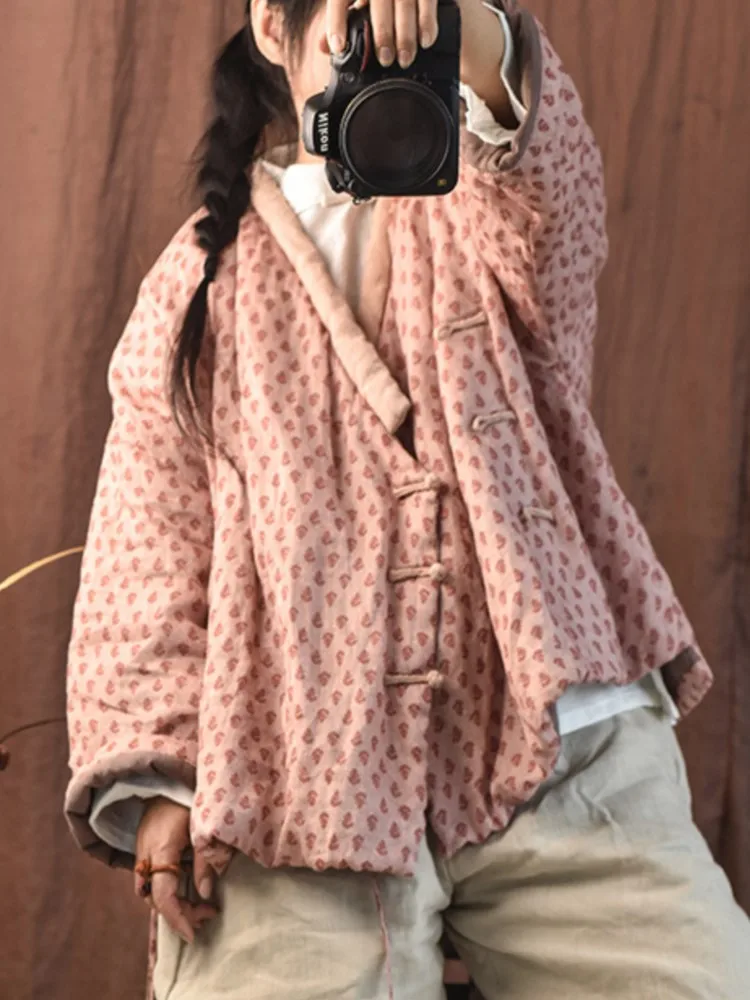 

Женские винтажные осенние парки с V-образным вырезом и длинным рукавом, теплые пальто на пуговицах, новинка 2023, женские парки в китайском сти...