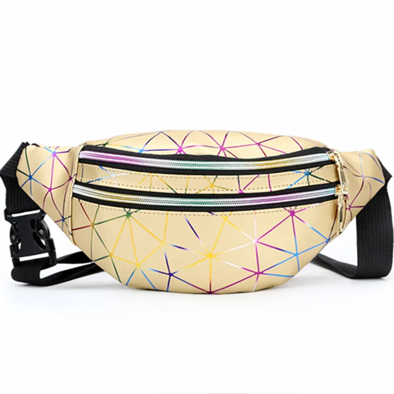 

2022 New Fanny Pack PU Leather Stitching Pattern Men and Women's Diagonal Cross Bag Personality Laser Fanny Pack Beach Chest Bag
