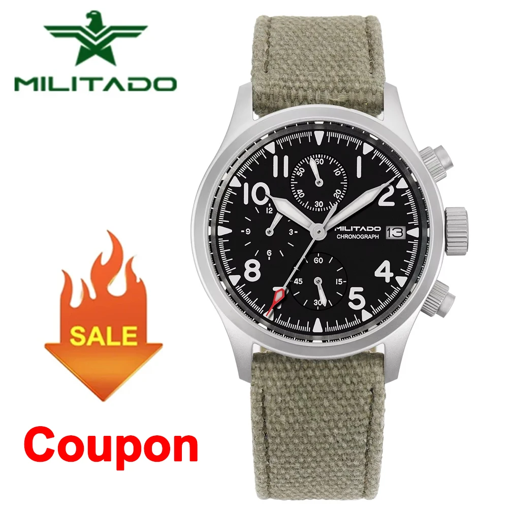 Фото Militado ML1868KF V2 VK67 Кварцевые часы с хронографом Корпус из нержавеющей стали 3 циферблата Водонепроницаемые 100 м Многофункциональные военные часы №1