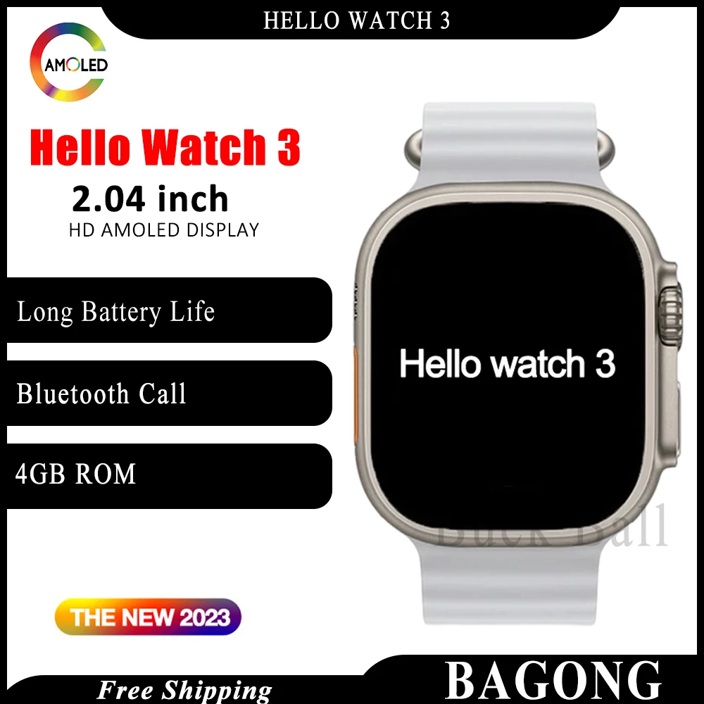 

Смарт-часы Hello Watch 3 серии S9, 2023 дюйма, Amoled экран, 4 Гб ПЗУ, Bluetooth, звонки, водонепроницаемые, подарки на Ios, Android, 2,04