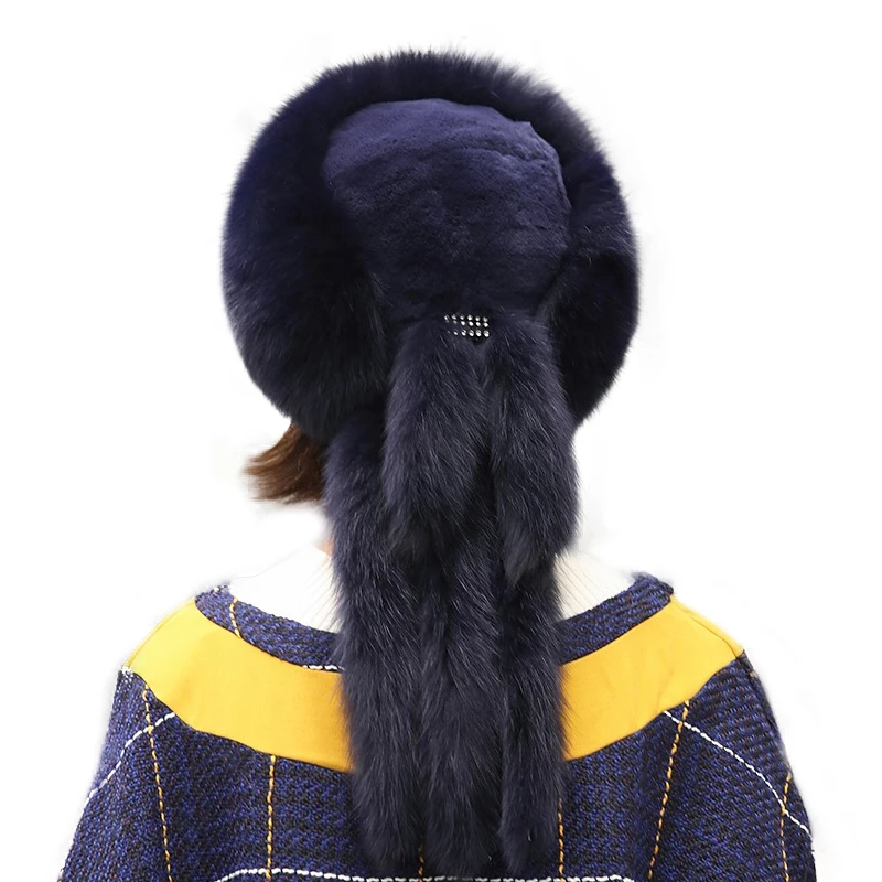 Real Fox Fur Hat For Women With Leather Mongolian Princess Hat With Pompom Winter Warm Beanie Russian Cap Bonnets For Ladies