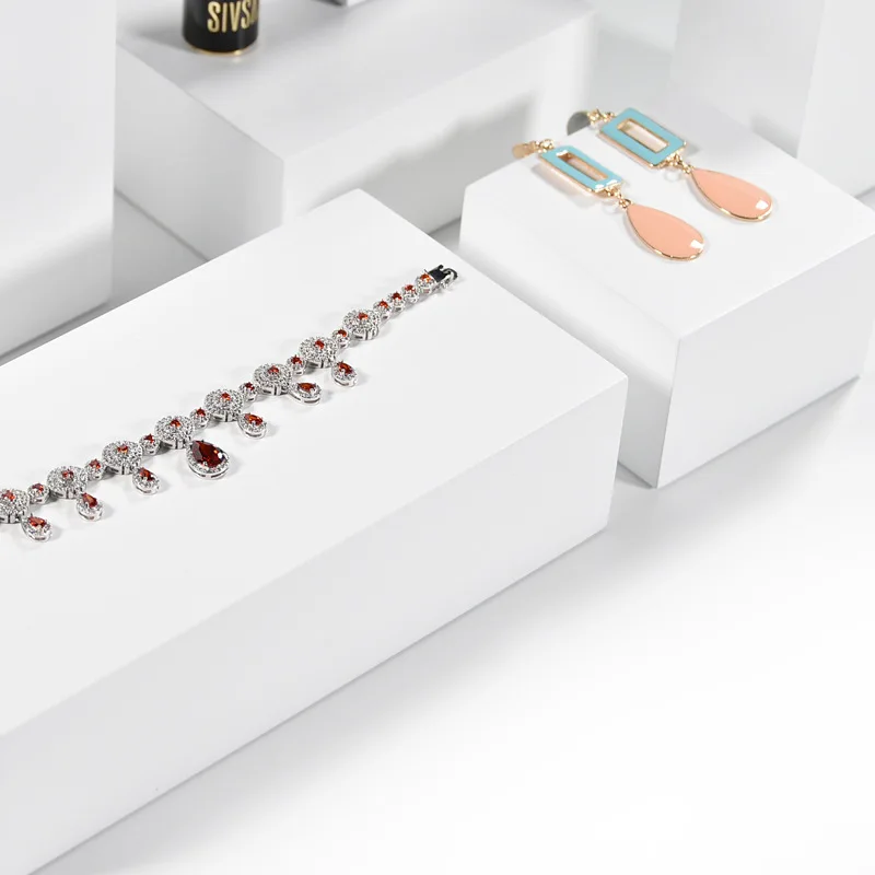 Tiff blue jewelry display stand wooden block paint props earrings necklace ring jewelry counter jewelry jewelry packaging box