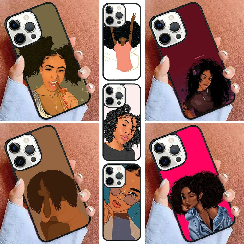 Черный чехол для телефона с рисунком афро-девушек iPhone 16 15 14 Pro 11 13 12 Mini Max SE 2020 6 7 8 Plus