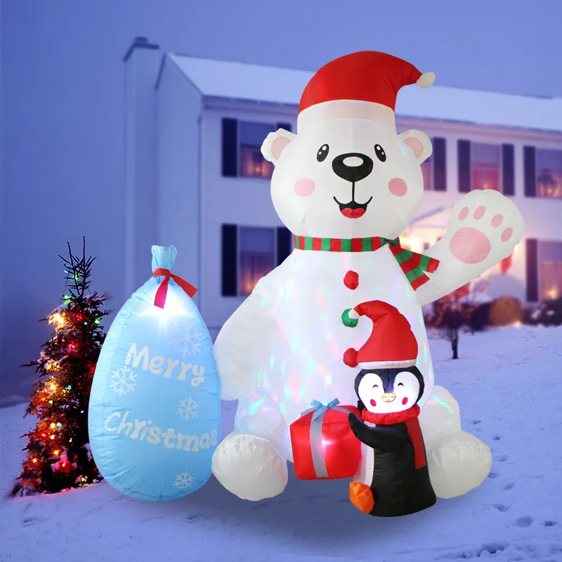 

OurWarm 7F 3LED Christmas Inflatable Polar Bear Penguin Outdoor Decorations For Court Lawn Garden Party Ornament 2022 New Year