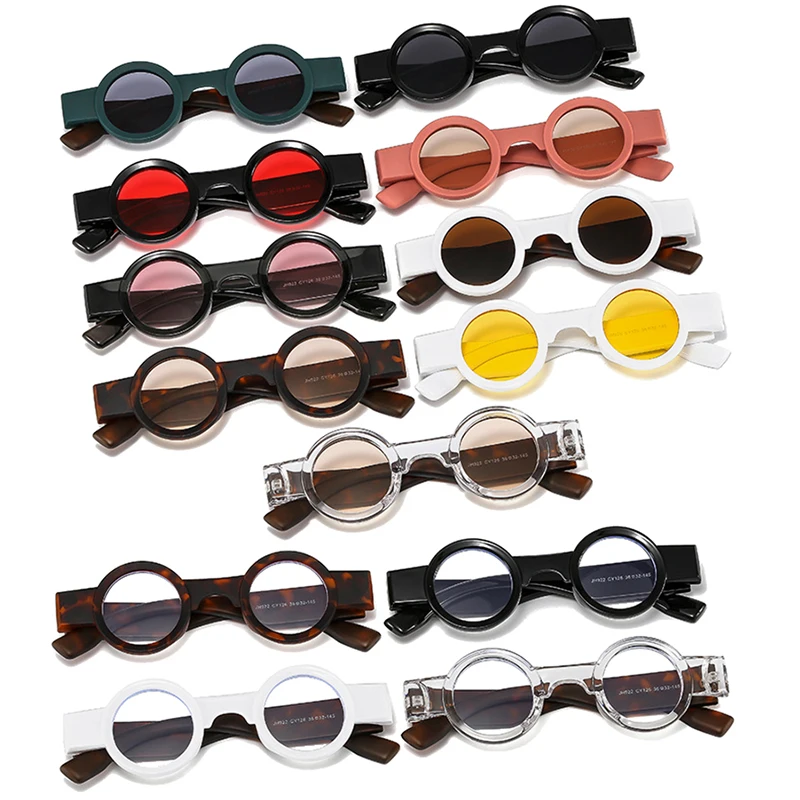 SO&EI Ins Popular Fashion Small Round Sunglasses Women Retro Punk Shades UV400 Men Clear Ocean Lens Trending Rivets Sun Glasses