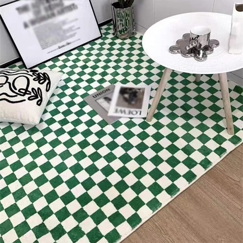 

Retro Green White Plaid Rug Moroccan Rug Living Room Bedroom Decoration Green Plaid Rug Nordic Simple Coffee Table