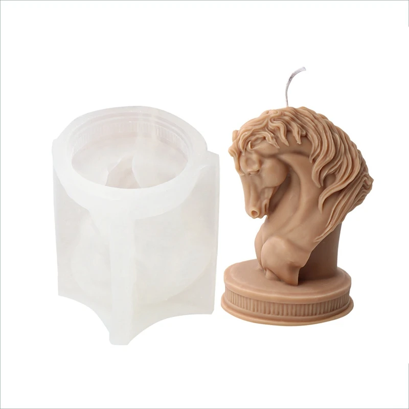 

1 PCS Horse Head Statue Candle Silicone Mold Bust Riding Sculpture Art Figurine Candle Mold