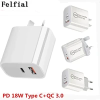 new 18w pd usb type c wall charger travel power adapter quick fast qc 3 0 charger auuseuuk plug for iphone for samsung