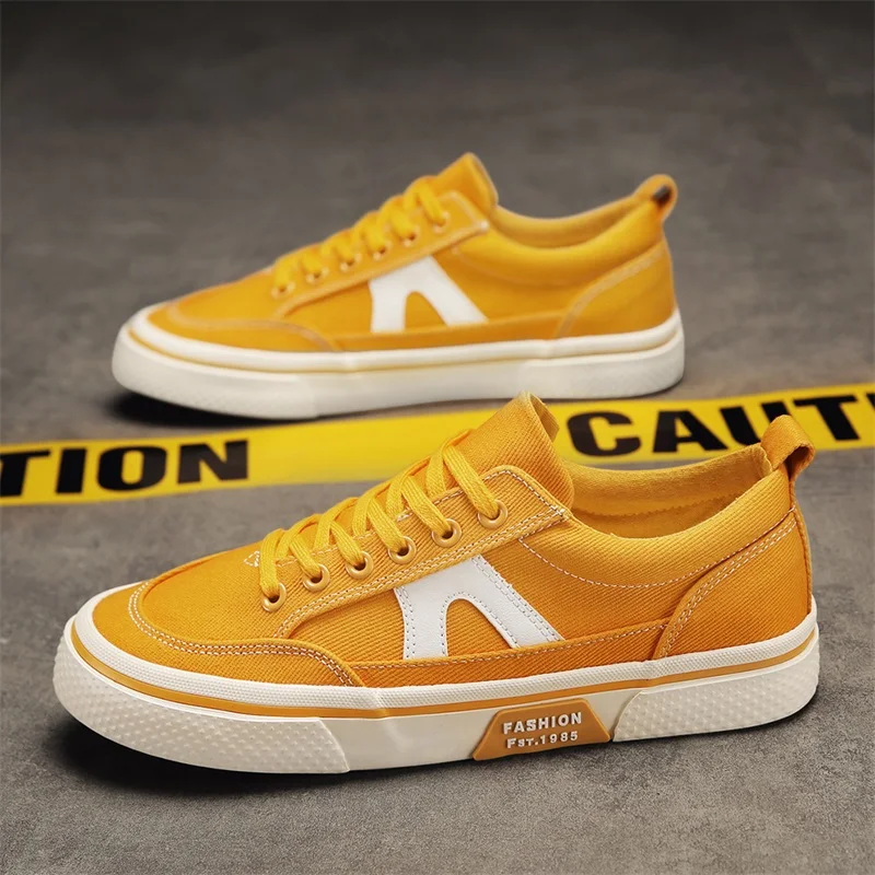 

Low Cut Men Skate Sneakers 2023 Fashion Yellow Lace-up Men Canvas Shoes Espadrille Non-slip Male Casual Shoes Zapatos De Hombre