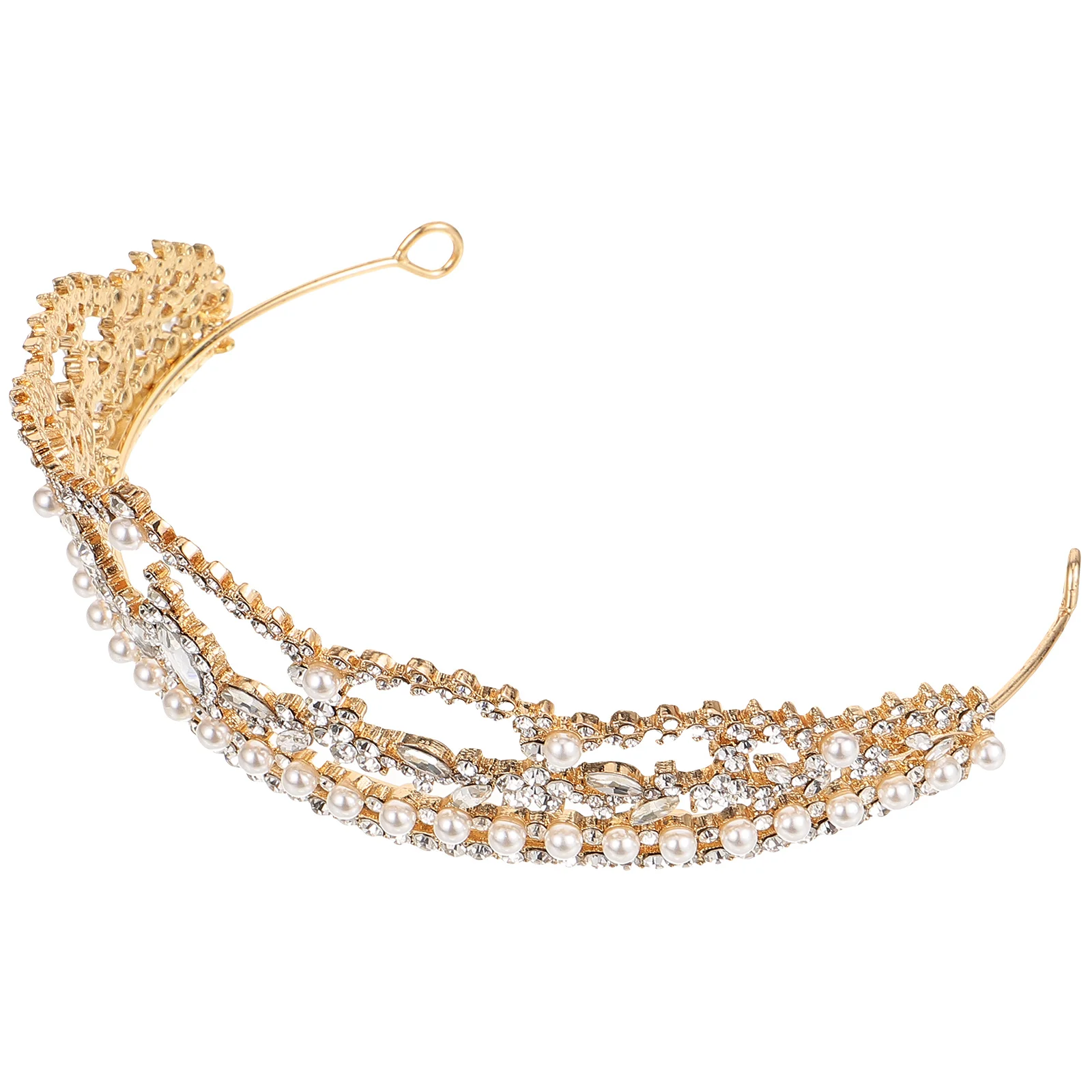 

Rhinestone Pearl Crown Headdress Metal Shiny Bride Hair Decor Elegant Wedding Tiara Accessories