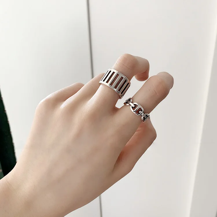 

Weiyue S925 sterling silver European and American retro wide vertical strip ring ladies simple accessories index finger ring