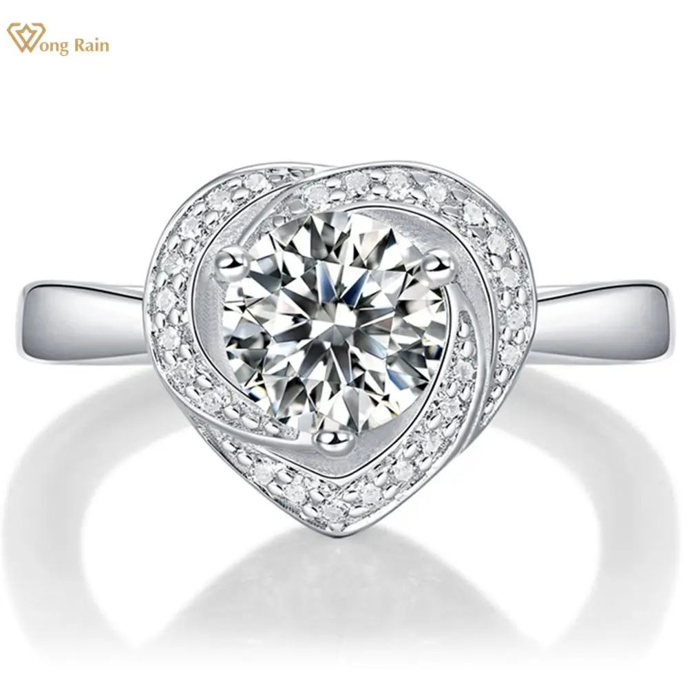 

Wong Rain 925 Sterling Silver Heart 1 CT VVS Real Moissanite Diamonds Gemstone Engagement Adjustable Ring Fine Jewelry With GRA