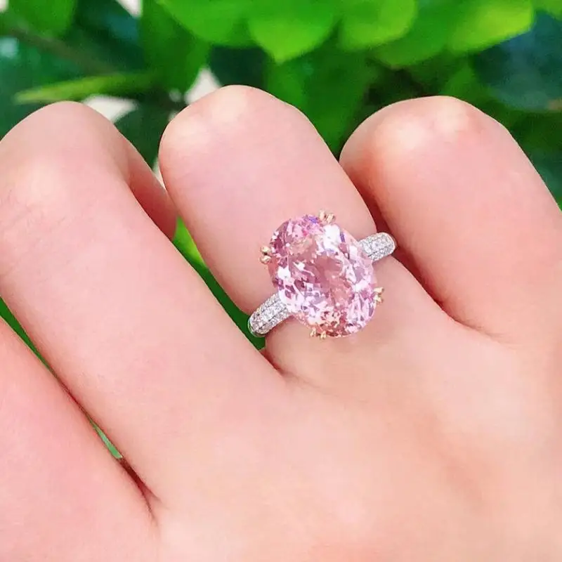 

HOYON s925 Silver Color Jewelry 3 Carat Zircon Princess Pink Diamond Women's Ring Luxury Wedding Party Opening Ring Gift Box