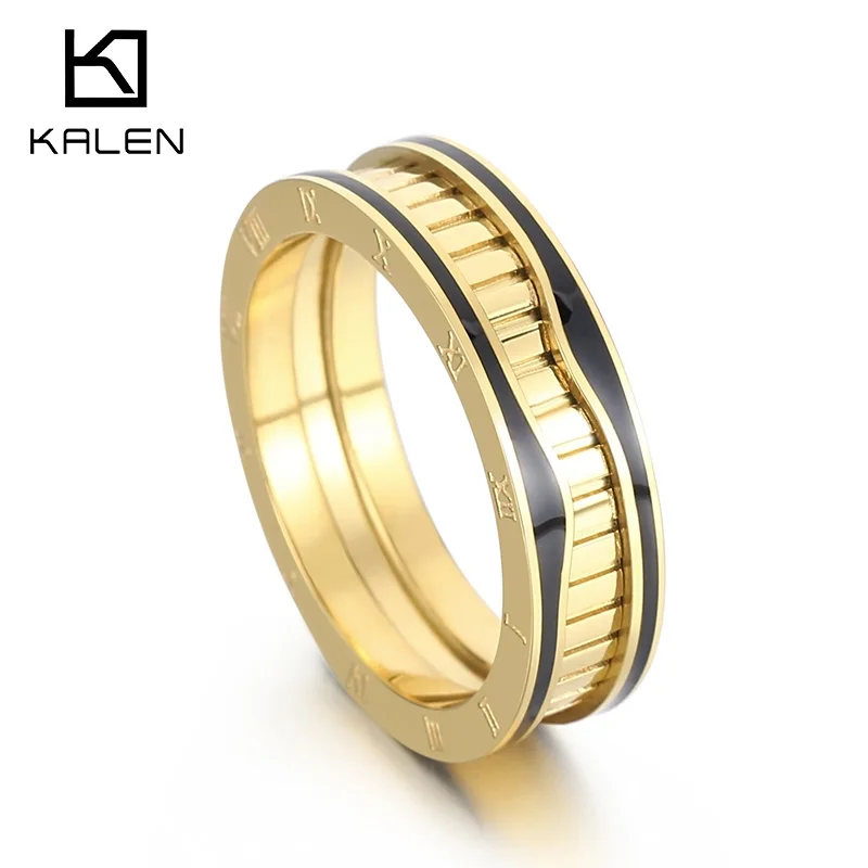

KALEN Roman Numerals Stainless Steel Chunky Geometric Circle Minimalist Ring For Women Anniversary Love Anilios Jewelry Gift