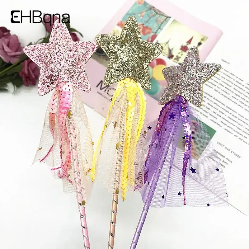 

Hot Sale Cute Dreamlike Five Pointed Star Fairy Wand Kids Stick Girl Birthday Gift Party Halloween Princess Cosplay Props