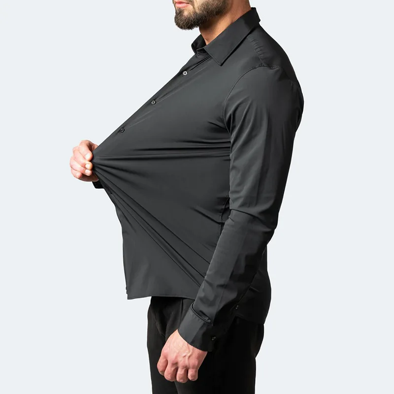 Four-Way Stretch Non-Iron Men's Long-Sleeved Shirt Mercerize