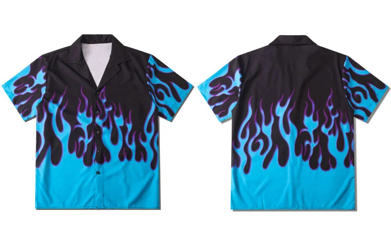 

Hip Hawaiian Beach Hop Shirts Fire Flame Casual Button Shirt Mens Summer Fashion Short Sleeve Holiday Party Blouse Tops