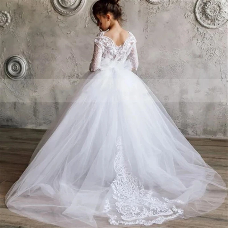 

Puffy Tulle Flower Girl Dress Lace Applique Christmas Dress Princess Birthday Children Party Gown