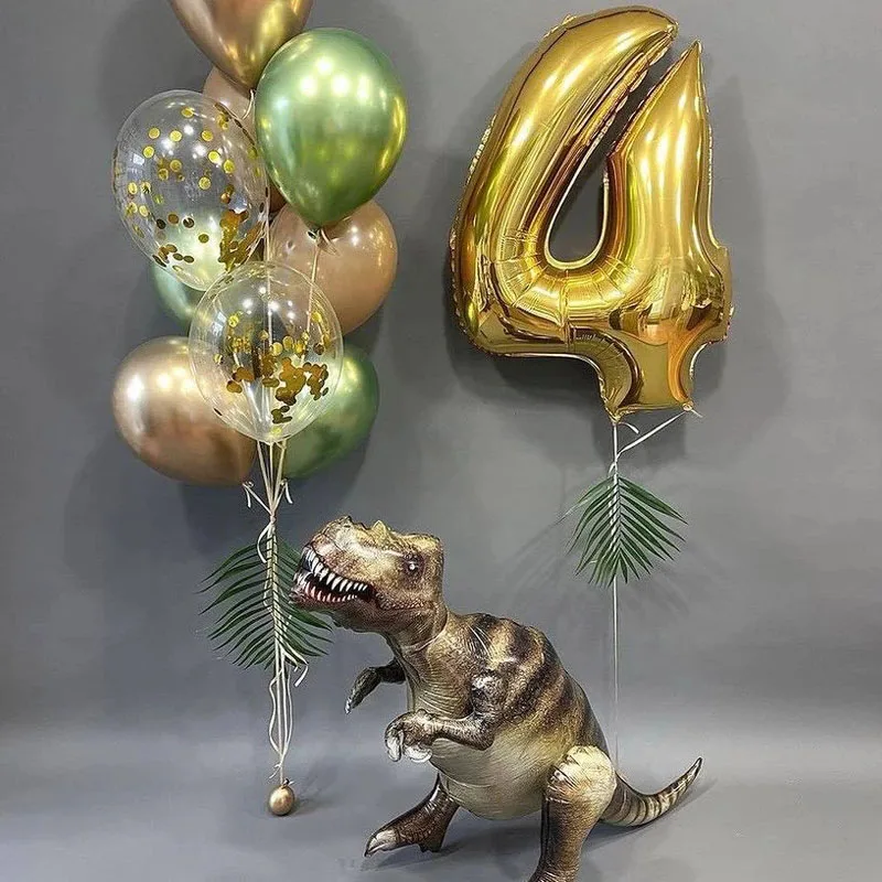 10pcs 32inch Gold Number Foil Balloons Happy Birthday Party Decorations Kids Boy Girl 1 2 3 4 5 6 8 9 Year Old Dinosaur Supplies