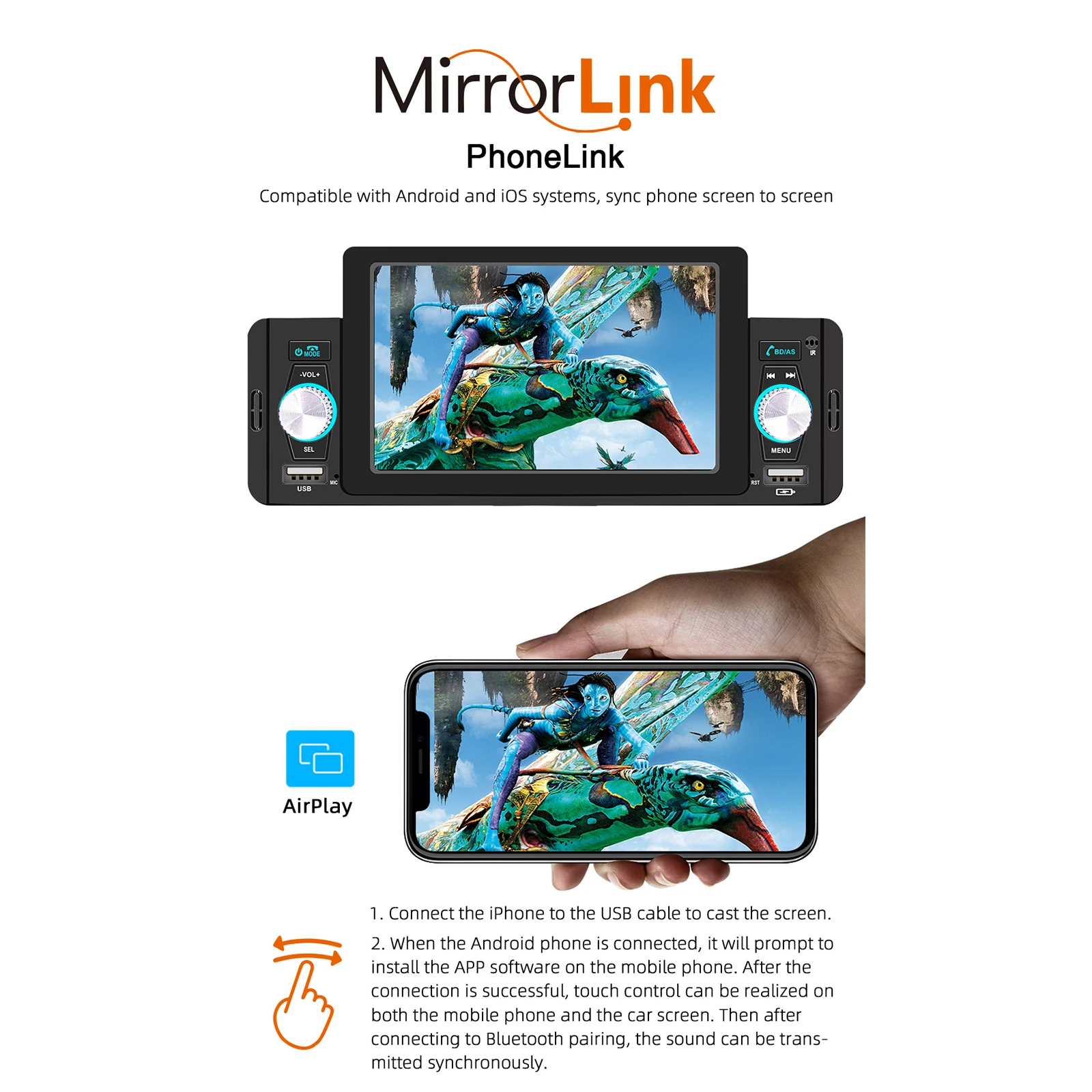Фото Автомагнитола ESSGOO 1Din, mp5-плеер, Авторадио, стерео, 5-дюймовый IPS экран, Carplay Mirror Link, Bluetooth, универсальный мультимедийный плеер №3