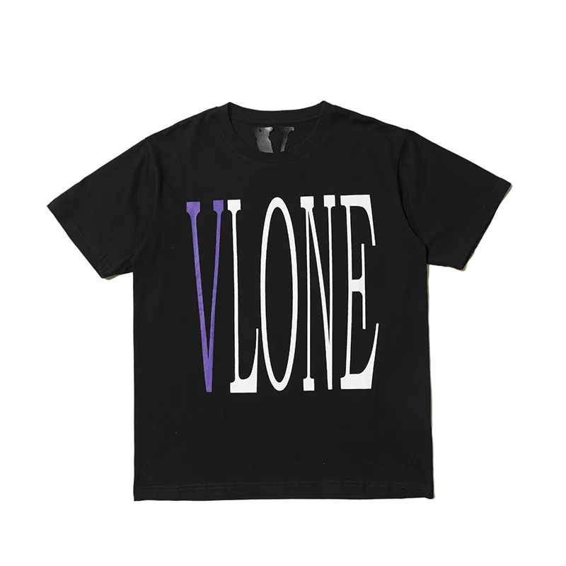 

VLONE male/female couple casual fashion trend high street sports loose HIP-HOP100% cotton V letter print round neck T-shirt 728