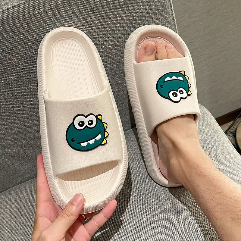 

QWEEK Korean Women Cartoon Kawaii Platform Student Soft Bottom Couple Summer Sandals Slippers Home Indoor Outdoor Bath Room