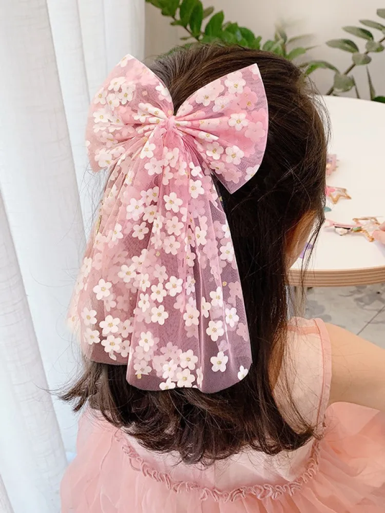 

UXSL New Girls Beautiful Chiffon Bow Print Flower Strawberry Hairpins Kids Sweet Headband Hair Decorate Clip Hair Accessories