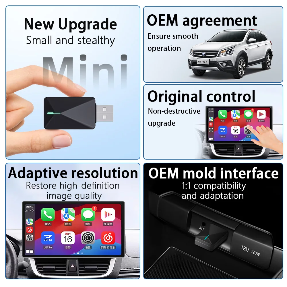 Фото Адаптер Baidu CarLife для преобразования проводного CarPlay в беспроводной, со встроенным Wi-Fi 2.4G+5G и Bluetooth, автоматическое подключение, Plug&Play, для Kia, Honda, Toyota, BMW №2