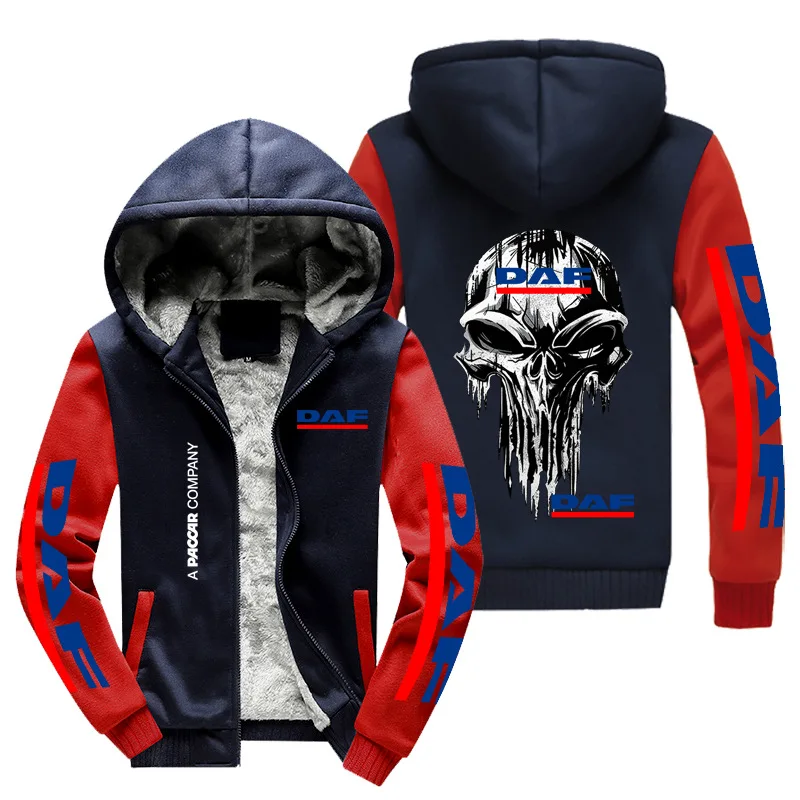 

New Winter Men DAF Truck Logo Hoodies Fashion High Quality Long Sleeve Jacket Casual Zipper Wool Liner Fleece Sweatshirts Coat