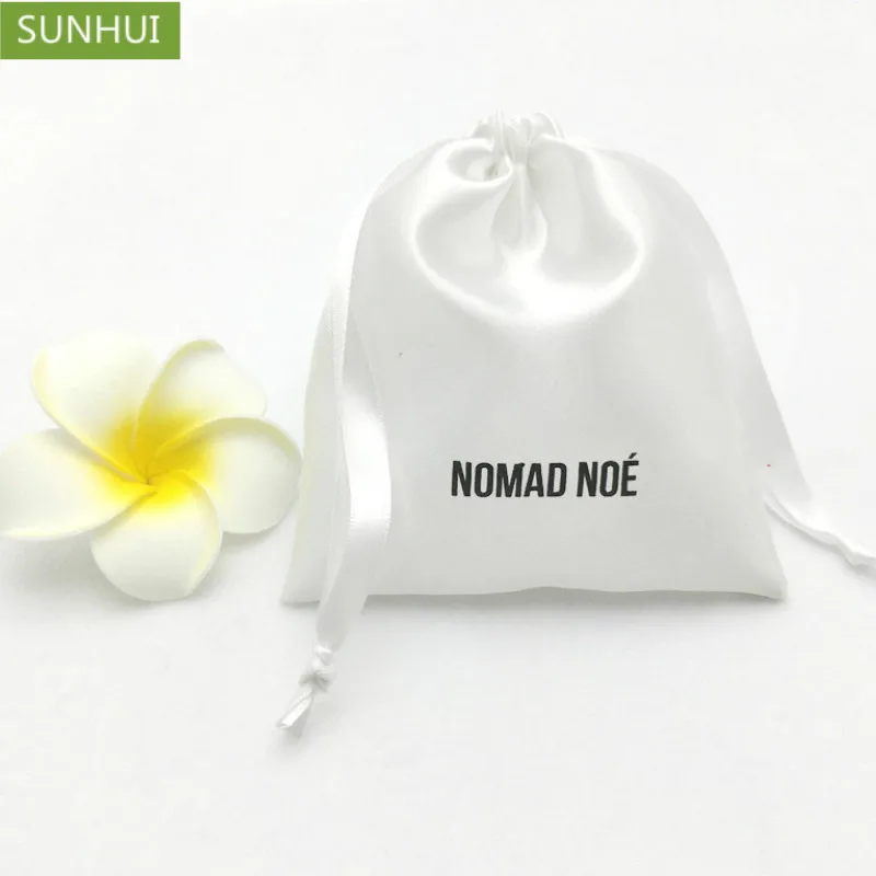 

Satin Bag for Jewelry Packaging White Drawstring Pouch Print Logo Cosmetic Party Beaded Luxury Sachet Custom Reusable Silk Bags