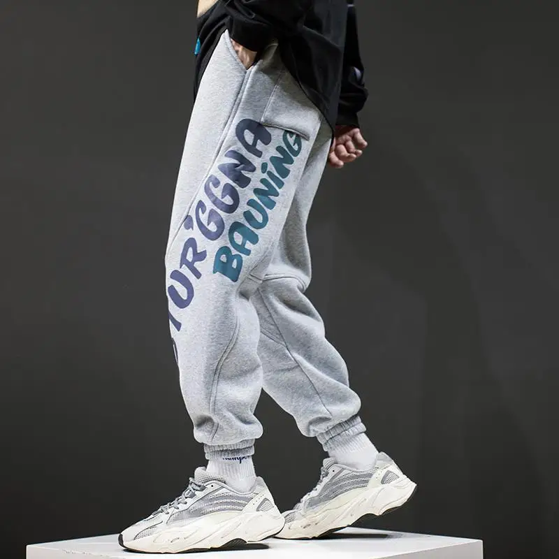 

Fashion Streetwear Men Pants Minimalist Wide Leg Trousers Drawstring Elastic Waist Sweatpants Grey Spring Autumn Mens Clothing