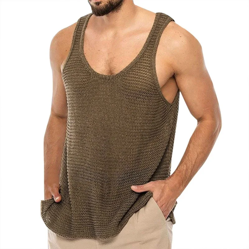 

Men's Clothing 2022 Summer European and American Men's Casual Knitted Vest Loose Sports Top Trendy Men's Vest