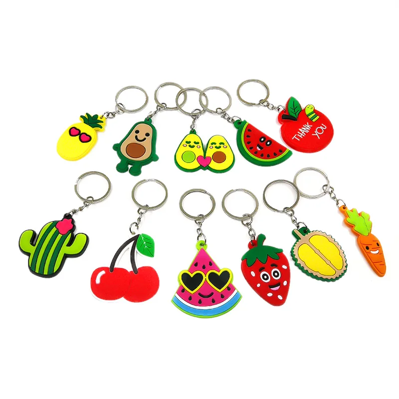 

1PCS PVC Keychain Colorful & Sweet Keyring Charms Accessories Plants Flower Apples Vegetables Shape Key Bag pendants Trinkets