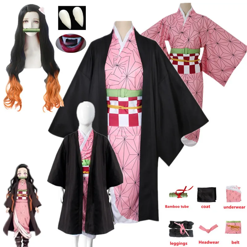 

Kamado Nezuko Cosplay Costume Anime Demon Slayers Kimono Kimetsu No Yaiba Clothes Uniform Hallween Women Kids