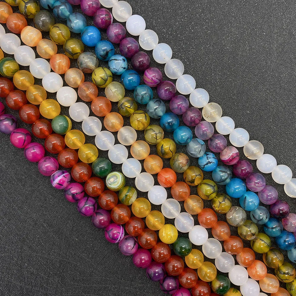 

Exquisite Natural Stone Blue Red Line Pattern Agate Beads for Jewelry Making Fashion Necklaces Jewelry Charm Ladies DIY Beads