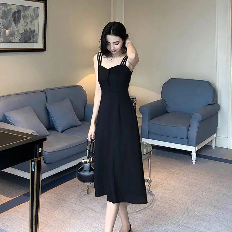 

Dress Women Spaghetti Strap Sexy Solid A-line Party Elegant Summer Backless Sundress Fashion Korean Style Casual All-match X196