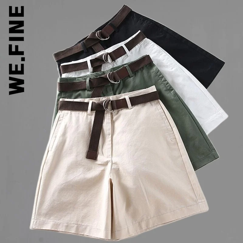 

We.Fine A-line High Waist Shorts All-match 4 Solid Color Sashes Casual Shorts Women Slim Short Femme Chic Ladies Bottom
