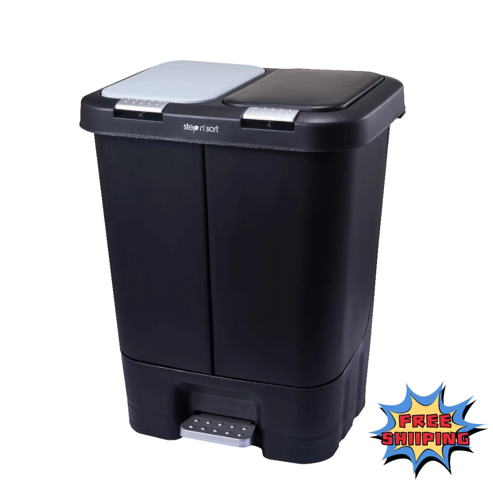 

Двойной Пластиковый Мусорный Бак Step N' Type с крышкой с медленным закрытием, черный, 11 галлонов